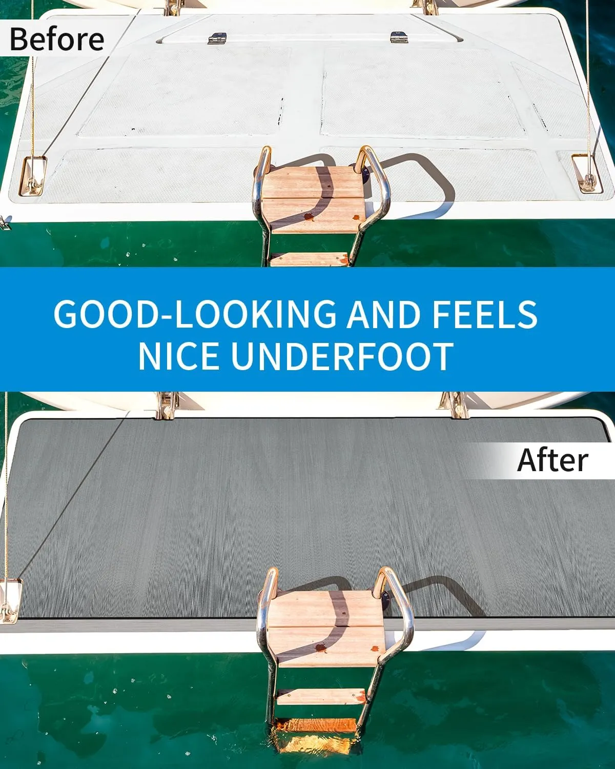 OCEANBROAD Brushed Boat Flooring 96''x16''/47'' Self-Adhesive EVA Foam Sheet Non-Slip Traction Pad for Boats Surfboard SUP Paddle Board Kayak Yacht, Camel Brown/Dark Gray/Gray