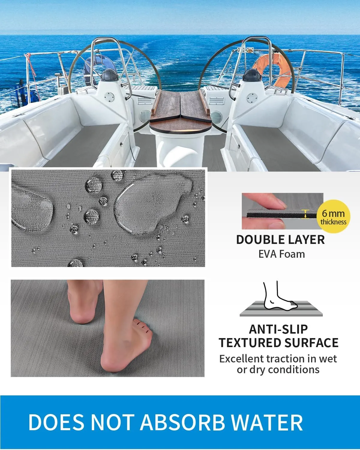 OCEANBROAD Brushed Boat Flooring 96''x16''/47'' Self-Adhesive EVA Foam Sheet Non-Slip Traction Pad for Boats Surfboard SUP Paddle Board Kayak Yacht, Camel Brown/Dark Gray/Gray