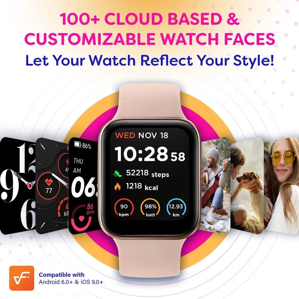 OCTANDRA Go VeryFit 1.69" Smart Watch - Heart Rate Blood Oxygen Saturation Sleep Monitor - Step Counter Pedometer - 5ATM Exercise Activity Fitness Tracker Watches for Men Women (ID207) (Pink)