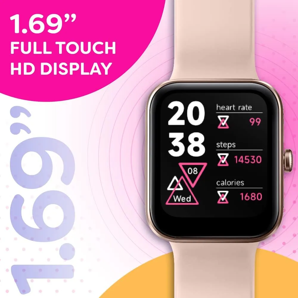 OCTANDRA Go VeryFit 1.69" Smart Watch - Heart Rate Blood Oxygen Saturation Sleep Monitor - Step Counter Pedometer - 5ATM Exercise Activity Fitness Tracker Watches for Men Women (ID207) (Pink)