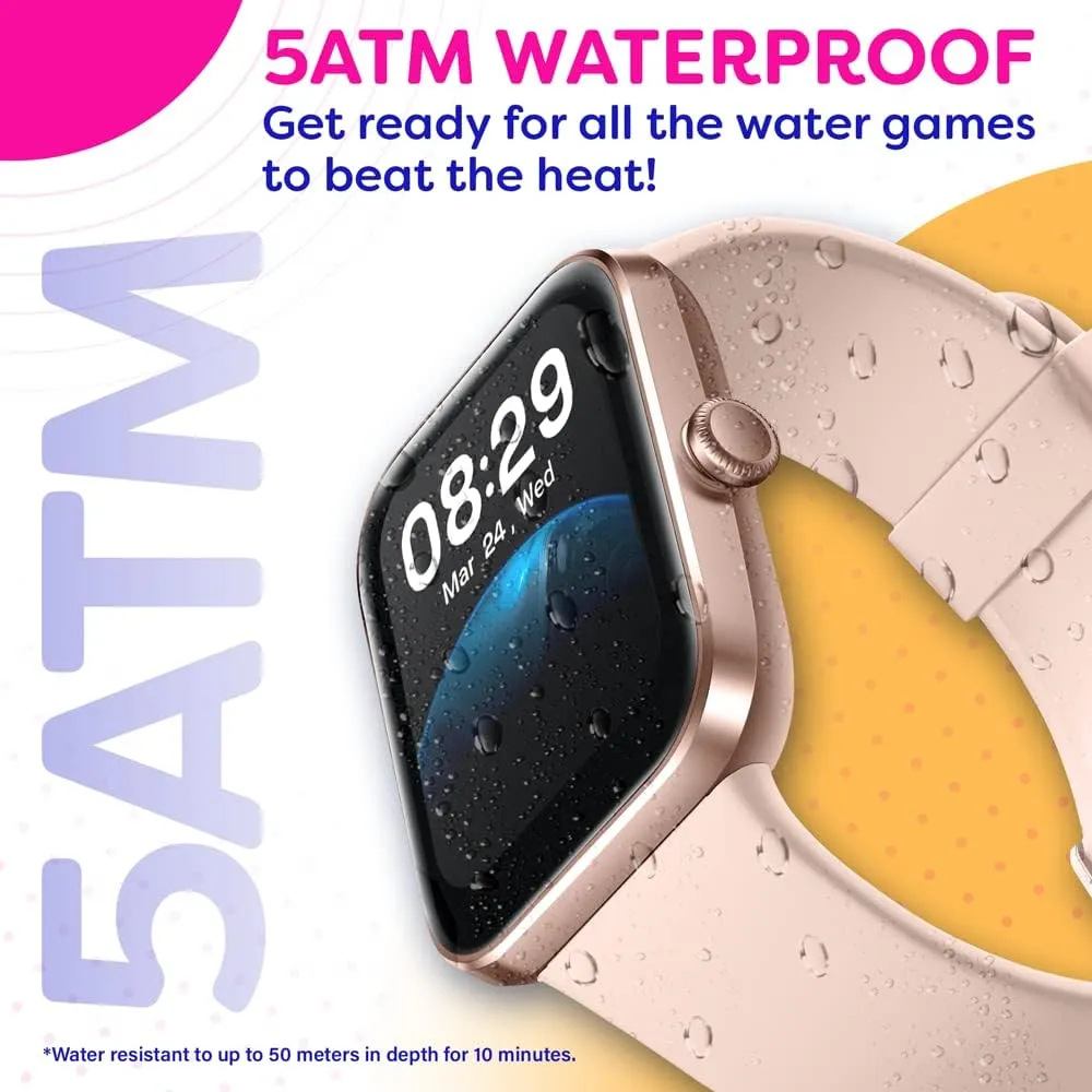 OCTANDRA Go VeryFit 1.69" Smart Watch - Heart Rate Blood Oxygen Saturation Sleep Monitor - Step Counter Pedometer - 5ATM Exercise Activity Fitness Tracker Watches for Men Women (ID207) (Pink)