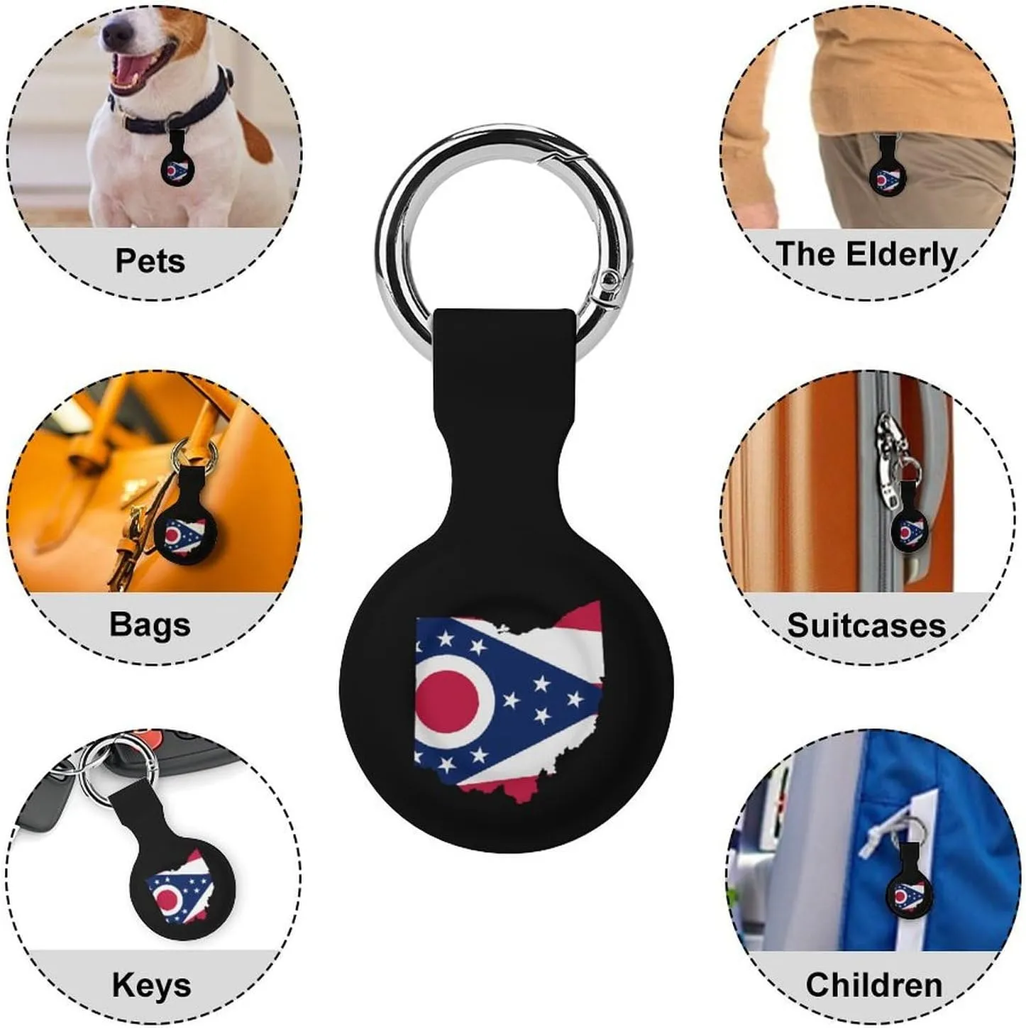 Ohio Map Flag Fashion Cover Compatible with AirTag Holder Case with Keychain Anti-Scratch for Pet Luggage
