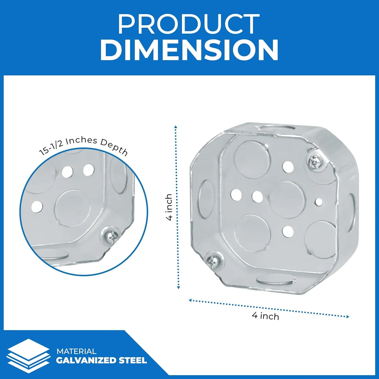 OHLECTRIC 4” Welded Octagon Steel Electrical Box| 1-1/2" Deep Box with 1/2” Knockouts, Fire Rated | Ideal for Lighting Fixtures, Switches and Receptacles (4-Pack)