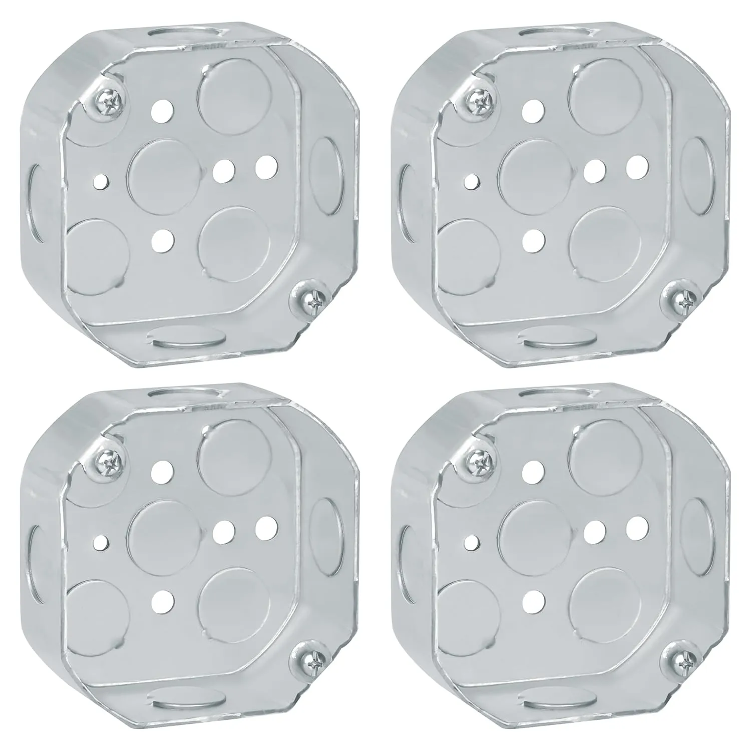 OHLECTRIC 4” Welded Octagon Steel Electrical Box| 1-1/2" Deep Box with 1/2” Knockouts, Fire Rated | Ideal for Lighting Fixtures, Switches and Receptacles (4-Pack)