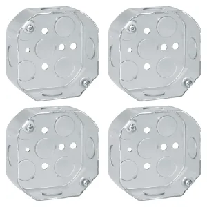 OHLECTRIC 4” Welded Octagon Steel Electrical Box| 1-1/2" Deep Box with 1/2” Knockouts, Fire Rated | Ideal for Lighting Fixtures, Switches and Receptacles (4-Pack)