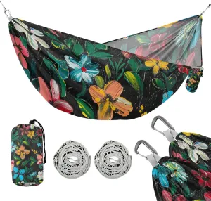Oil Painting Colorful Vintage Flowers 330lb Capacity Outdoor Hammocks with Hanging Rope Cloth Hammock for Camping & Hiking Essential jamaca para Patio