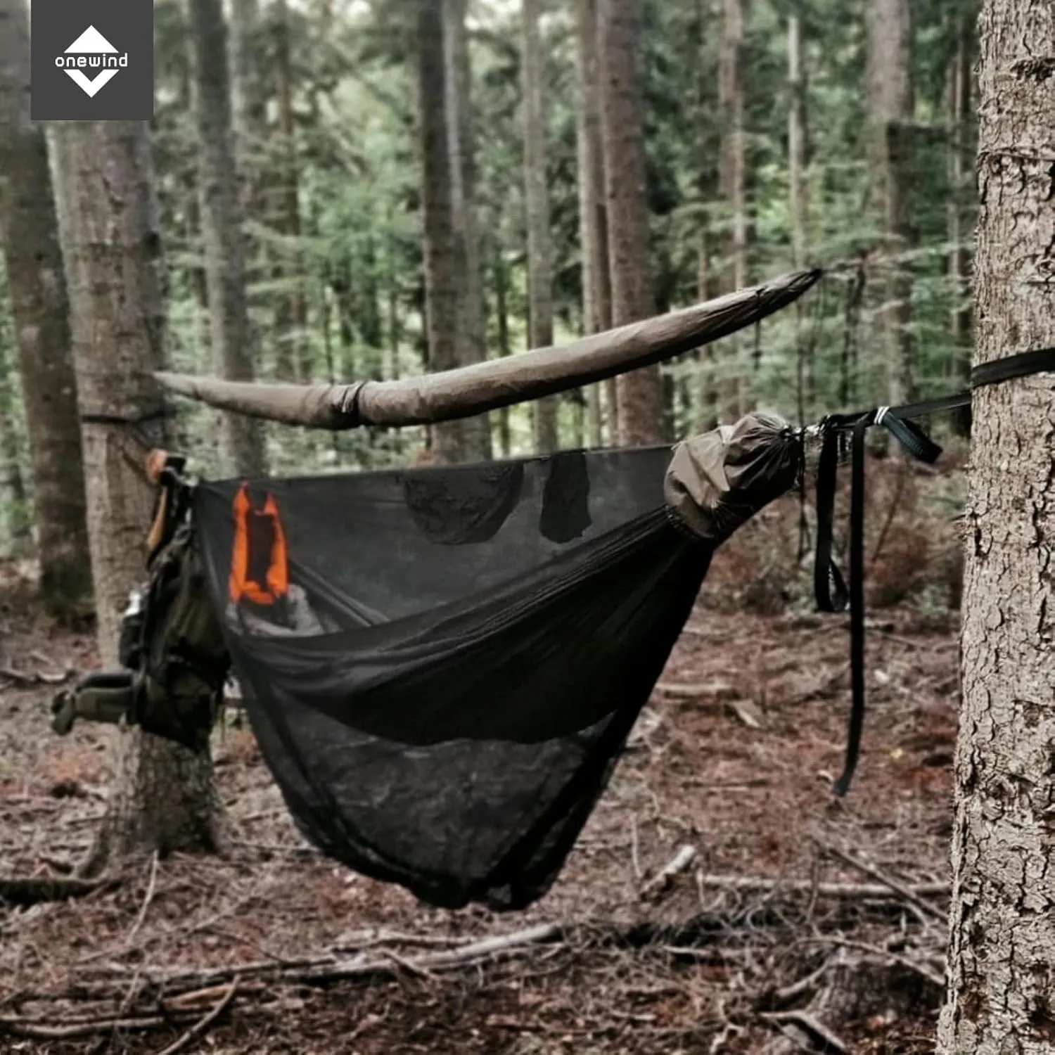 onewind 12Ft Camping Hammock with Mosquito Net, Ridgeline Double Hammock Portable Lightweight Large Hammock Ripstop Nylon Durable with 2 * 12Ft Tree Straps for Camping Hiking Backpacking, OD Green