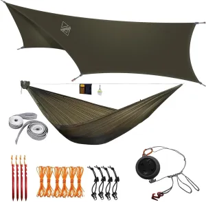 onewind Ultralight Hammock with Rain Fly and Tarp Ridgeline Mini Reel, Portable Lightweight 11ft Camping Hammock with 12ft Ultralight Silnylon Tarp, 12ft Ultralight Tree Straps for Hiking Backpacking