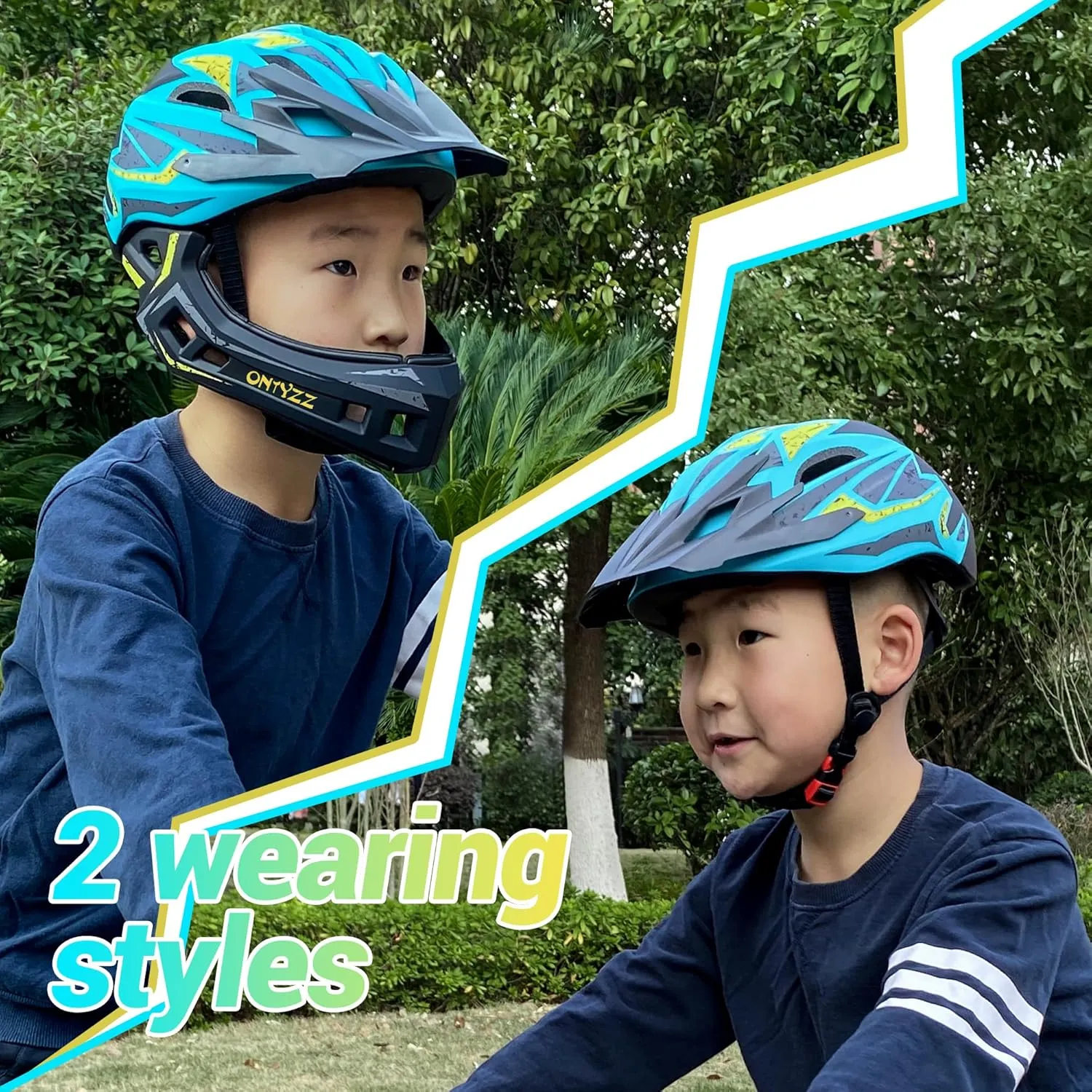 ONTYZZ Kids Bicycle Helmet Kids Adjustable Safety Full Face Helmet Lightweight Toddler Mountain Full Bike Helmet for Skating Cycling Scooter for Child