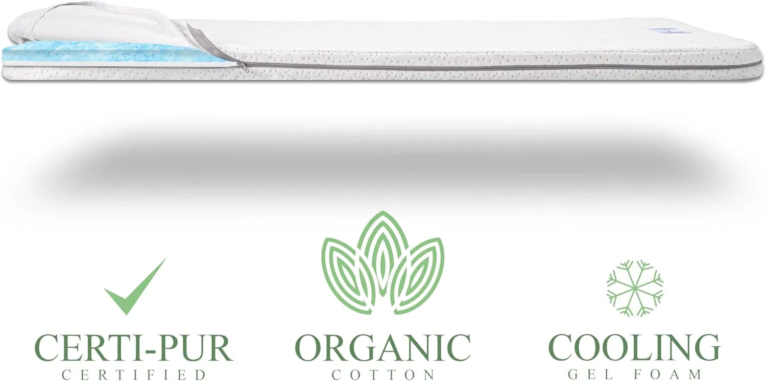 Organic Cotton Pack N Play Mattress | Dual-Sided Portable Baby Crib Pad with Firm Side for Infants & Soft Memory Foam for Toddlers, Waterproof & Washable Cover | 38x26x1.5 Fits Most Playards/Playpens