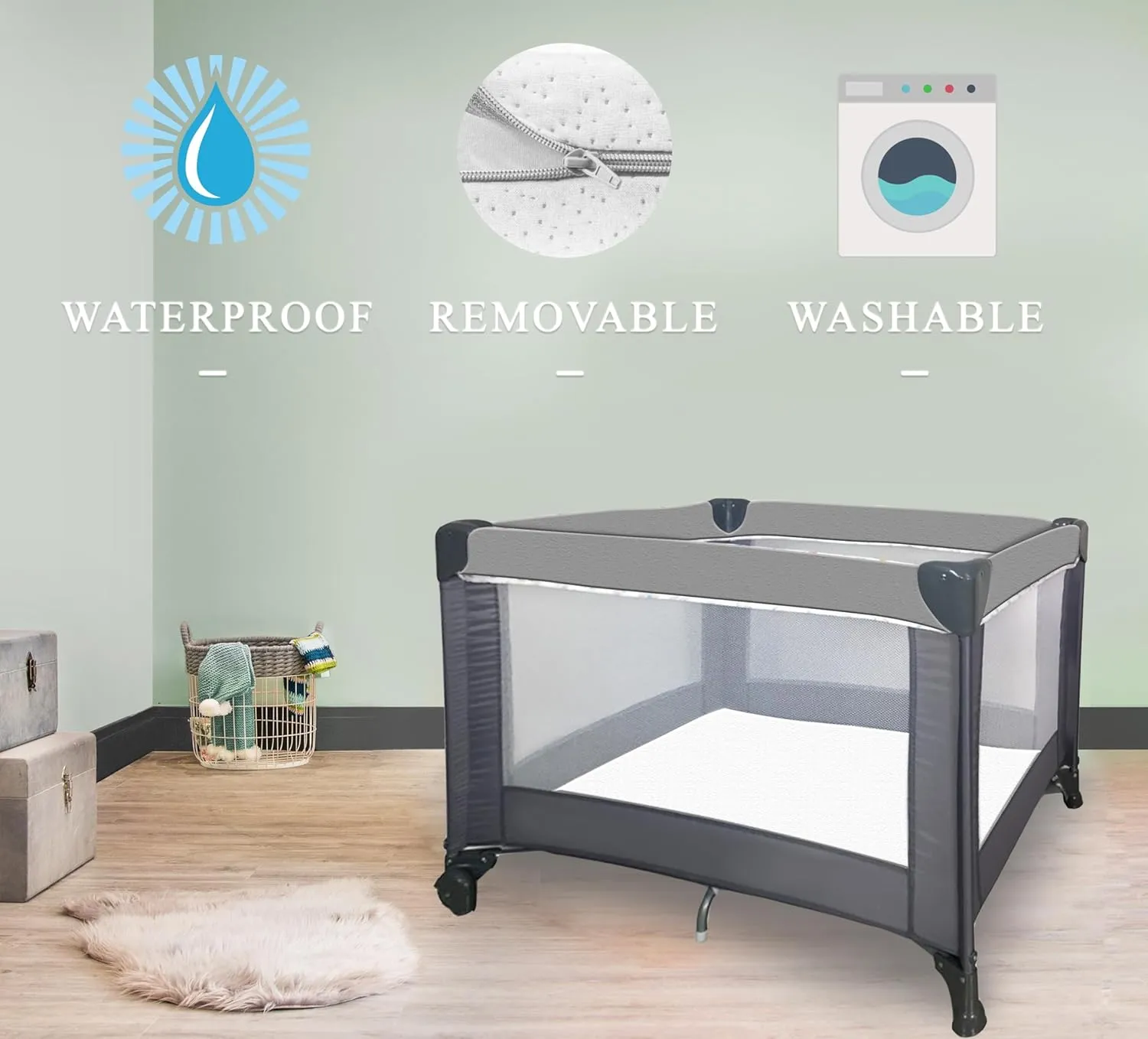 Organic Cotton Pack N Play Mattress | Dual-Sided Portable Baby Crib Pad with Firm Side for Infants & Soft Memory Foam for Toddlers, Waterproof & Washable Cover | 38x26x1.5 Fits Most Playards/Playpens