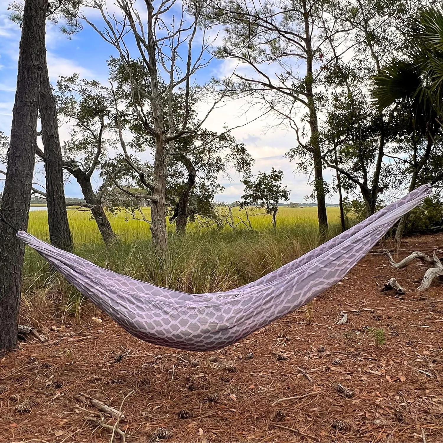 Original Pawleys Island Double Rope Camping Hammock with 2 Tree Straps, Triple Stitched Durable Nylon Material, Compact Design for Backpacking, Travel, Beach, Backyard, Patio, Hiking
