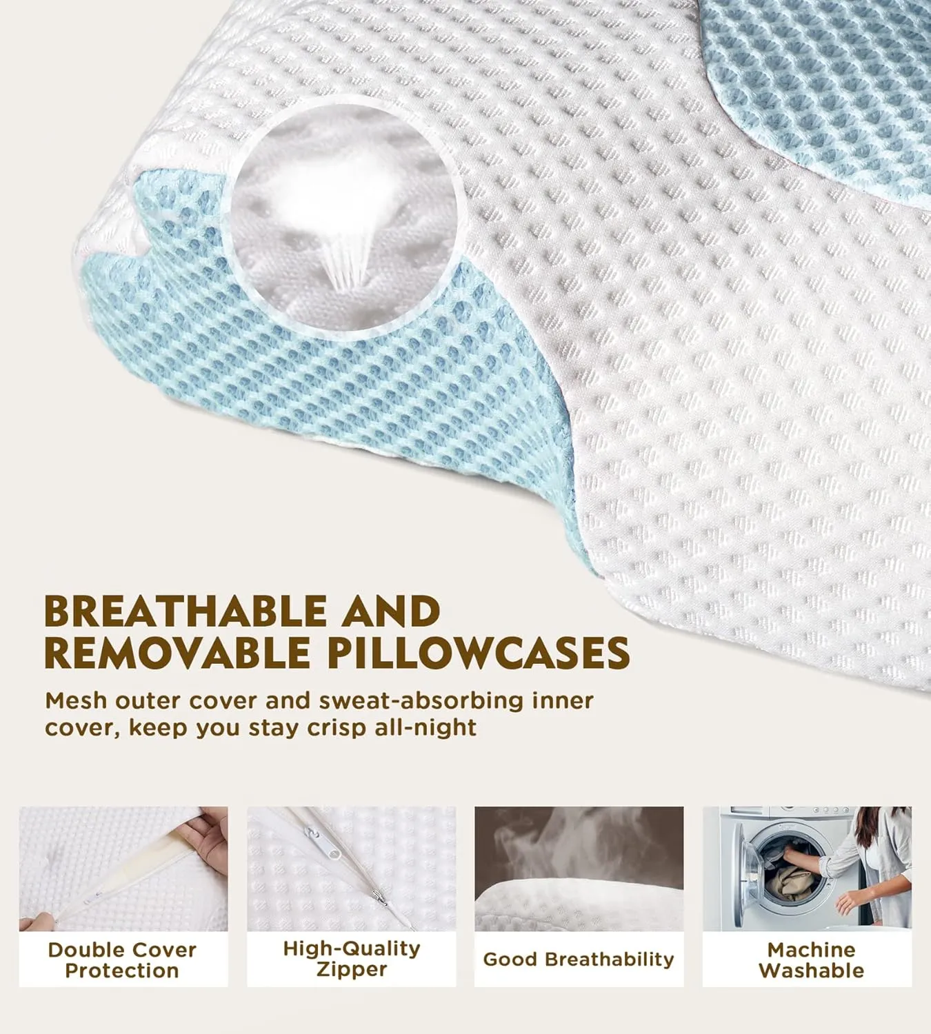 Osteo Cervical Pillow for Neck Pain Relief, Hollow Design Odorless Memory Foam Pillows with Cooling Case, Adjustable Orthopedic Bed Pillow for Sleeping, Support for Side Back Sleepers