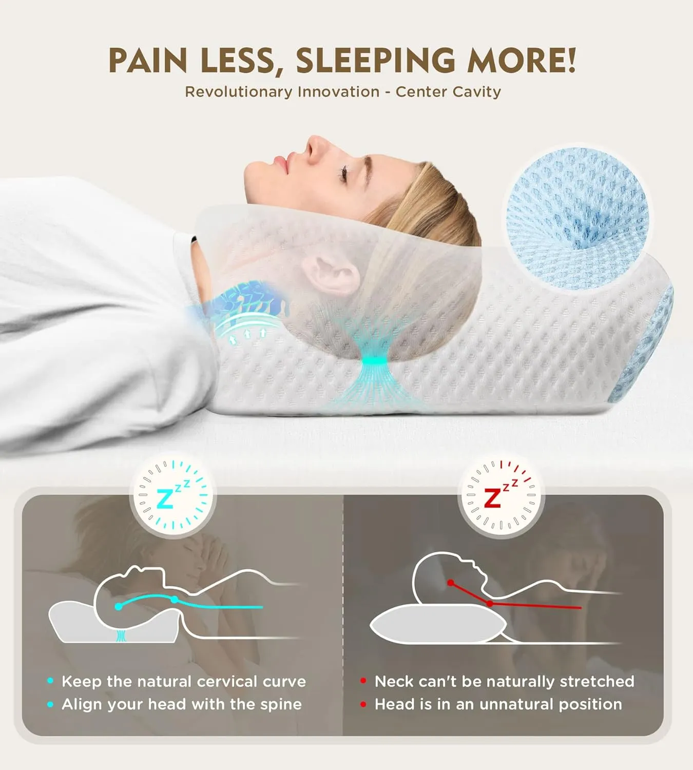 Osteo Cervical Pillow for Neck Pain Relief, Hollow Design Odorless Memory Foam Pillows with Cooling Case, Adjustable Orthopedic Bed Pillow for Sleeping, Support for Side Back Sleepers