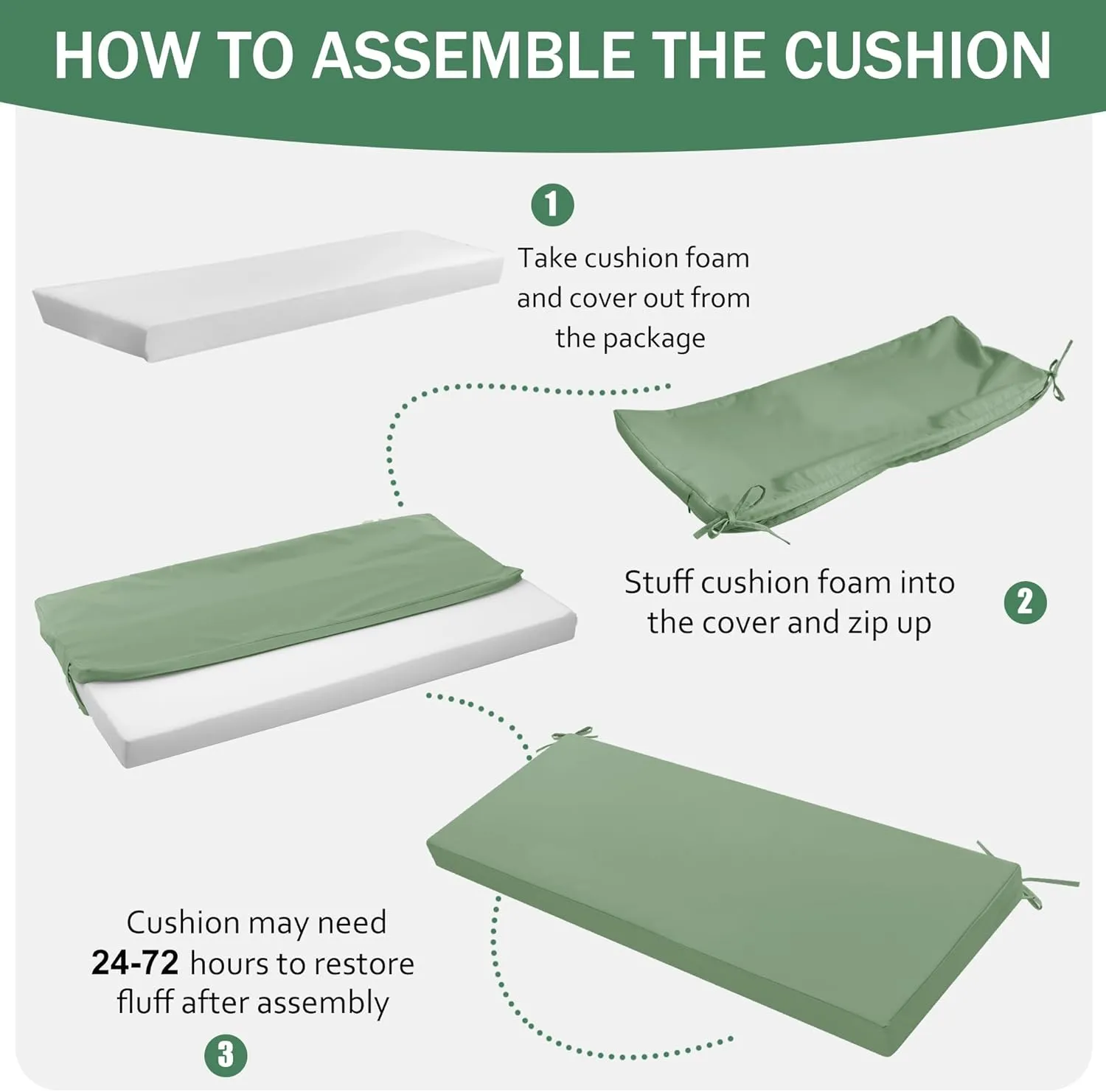 Outdoor Bench Cushion: Waterproof and Fade Resistant Patio Furniture Cushions - Non-slip Bench Pad Cushion with Removable Cover for Garden Swing Porch Sofa Settee, 48 x 18 x 3 Inch, Sage Green