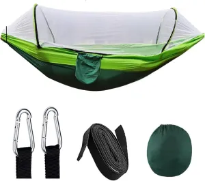 Outdoor Camping Hammock High Strength Parachute Fabric with Mosquito Net Lightweight Hanging Hammocks Hanging Bed Net 250x120cm for Terrace, Outdoor(Double Green)