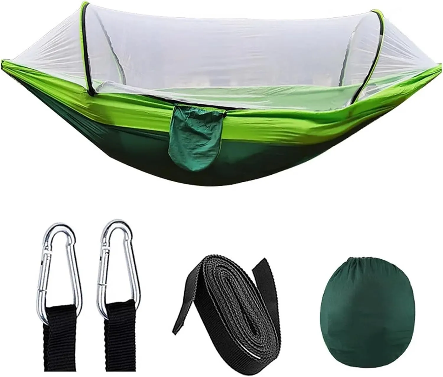 Outdoor Camping Hammock with Mosquito Net Lightweight Hanging Hammocks High Strength Parachute Fabric Hanging Bed Net 250x120cm for Terrace, Outdoor(Double Green)