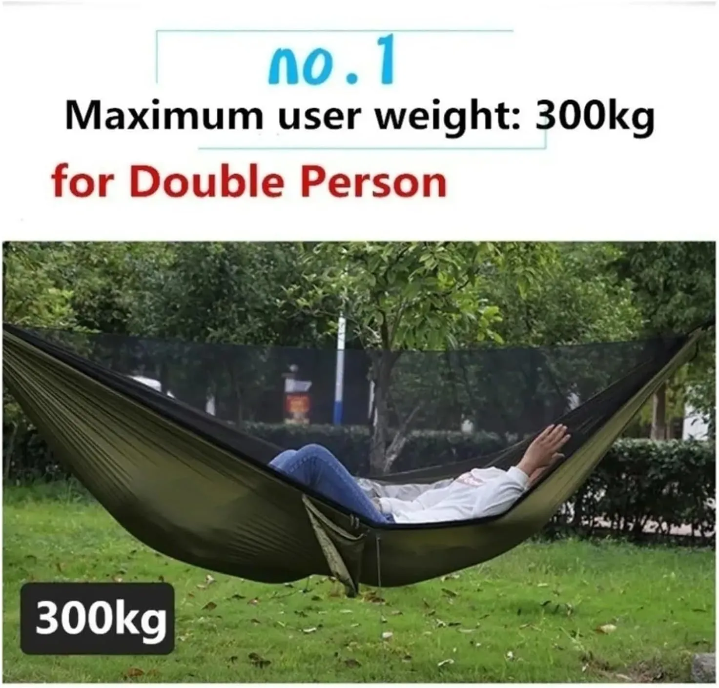 Outdoor Camping Hammock with Mosquito Net Lightweight Hanging Hammocks High Strength Parachute Fabric Hanging Bed Net 250x120cm for Terrace, Outdoor(Double Green)