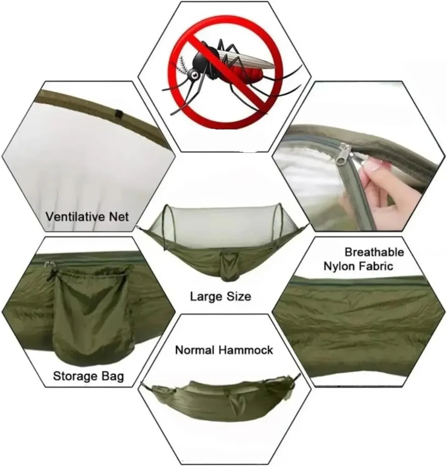 Outdoor Camping Hammock with Mosquito Net Lightweight Hanging Hammocks High Strength Parachute Fabric Hanging Bed Net 250x120cm for Terrace, Outdoor(Double Green)