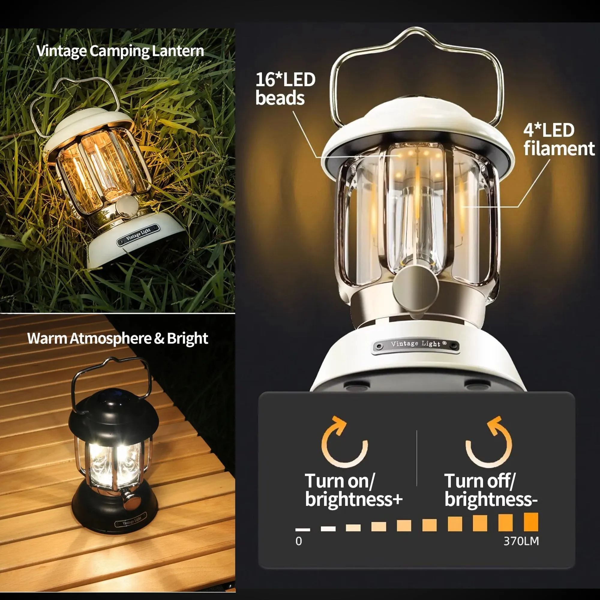 Outdoor Camping Lantern Portable USB Rechargeable Lamp