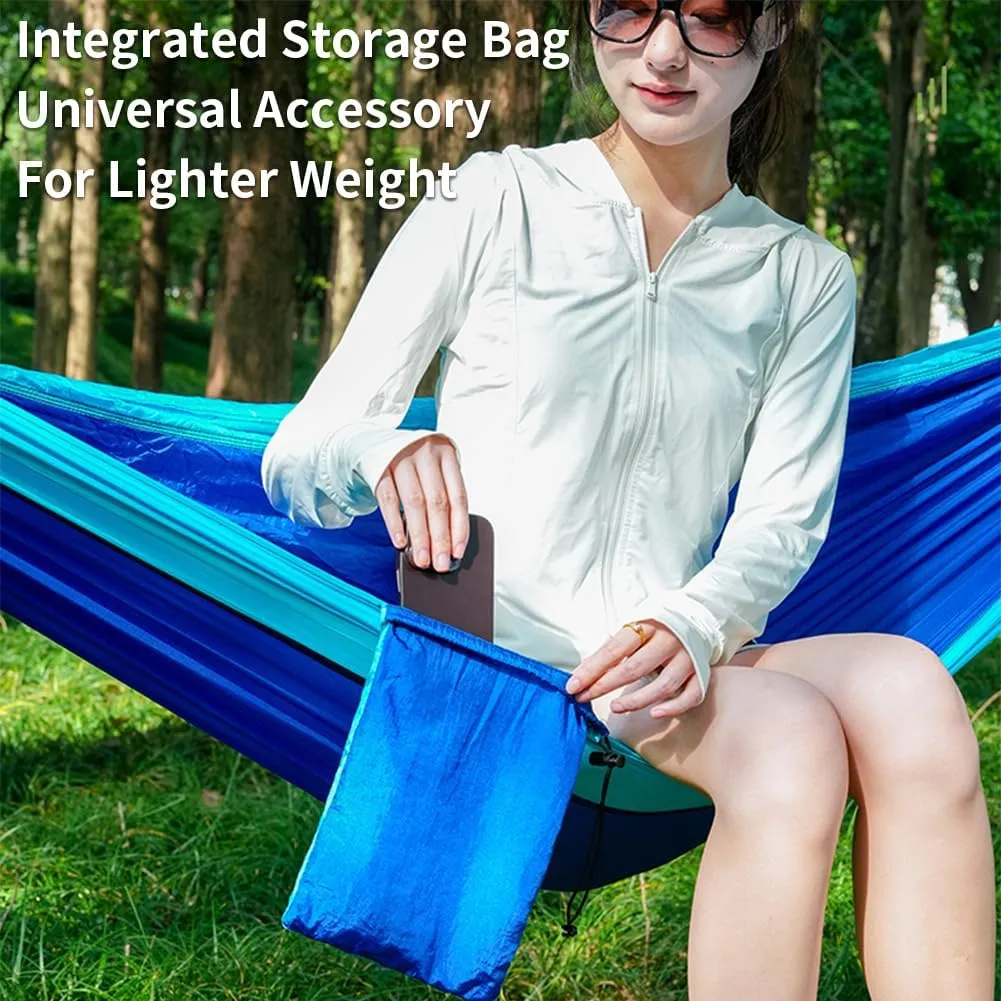 Outdoor Camping Nylon Hammock with Mosquito Net, No Installation Required, Anti-Rollover Design, Includes Support Poles