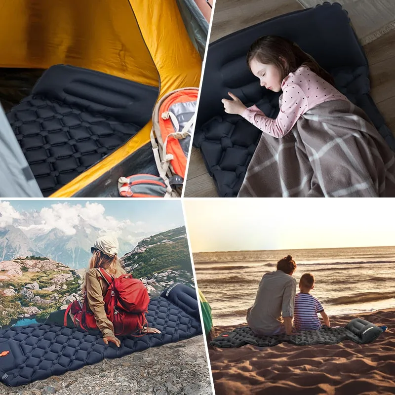 Outdoor Camping Sleeping Pad Inflatable Mattress Travel Mat Folding Bed with Pillows Ultralight