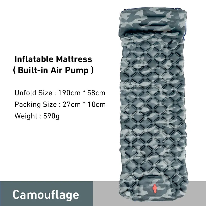 Outdoor Camping Sleeping Pad Inflatable Mattress Travel Mat Folding Bed with Pillows Ultralight