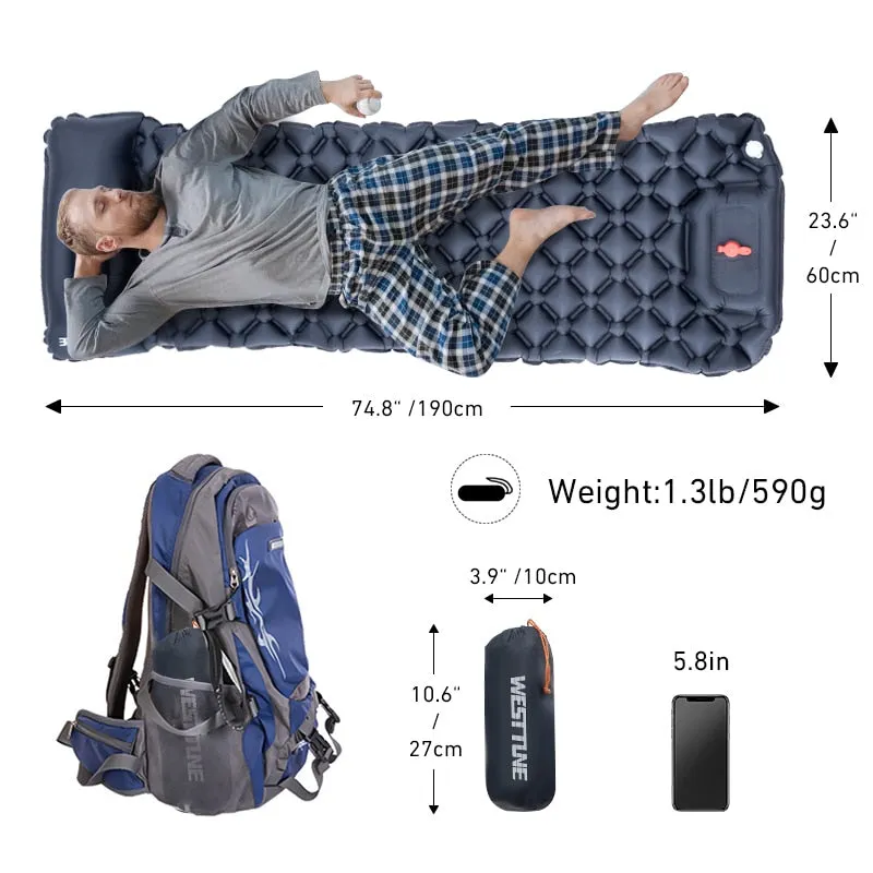 Outdoor Camping Sleeping Pad Inflatable Mattress Travel Mat Folding Bed with Pillows Ultralight