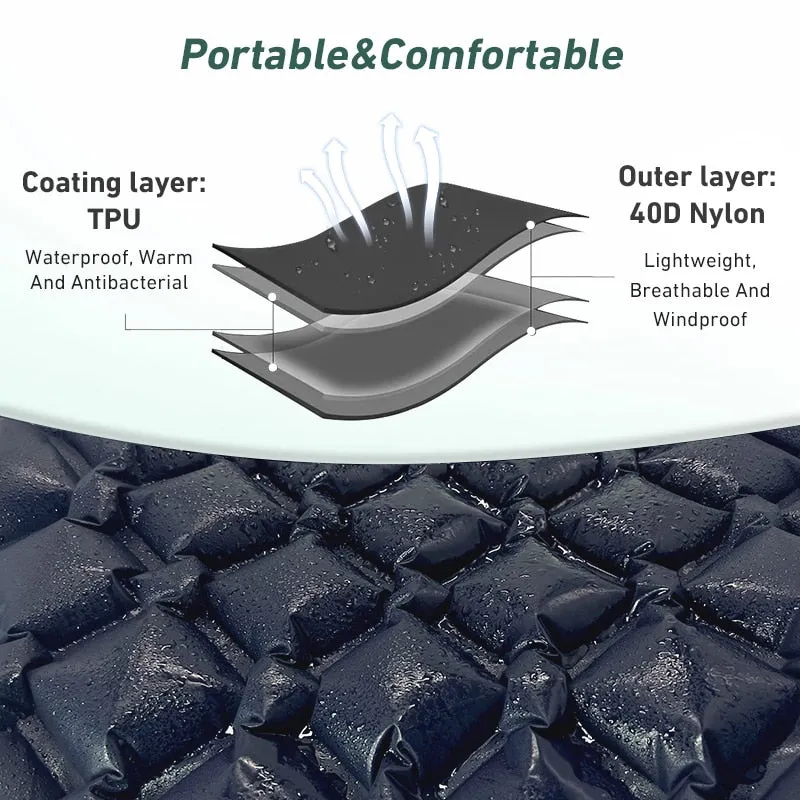 Outdoor Camping Sleeping Pad Inflatable Mattress Travel Mat Folding Bed with Pillows Ultralight