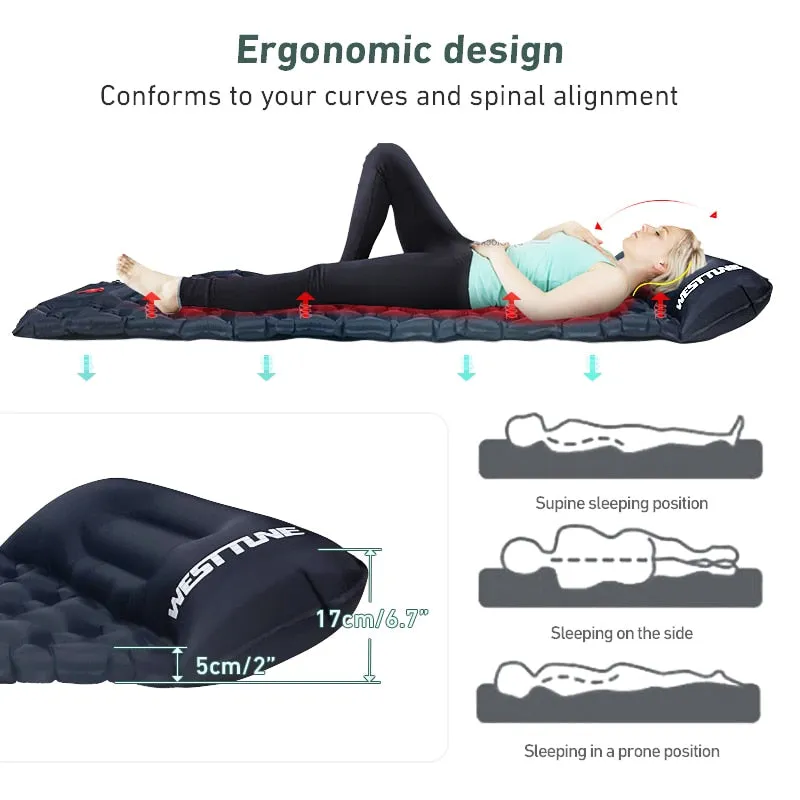 Outdoor Camping Sleeping Pad Inflatable Mattress Travel Mat Folding Bed with Pillows Ultralight