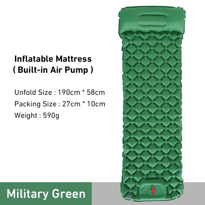 Outdoor Camping Sleeping Pad Inflatable Mattress Travel Mat Folding Bed with Pillows Ultralight