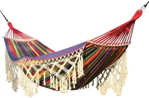 Outdoor Folding Camping Woven Canvas Swing Tassel Hammock (Rainbow Color)