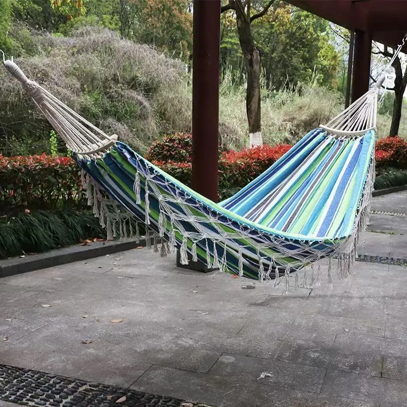 Outdoor Folding Camping Woven Canvas Swing Tassel Hammock (Rainbow Color)