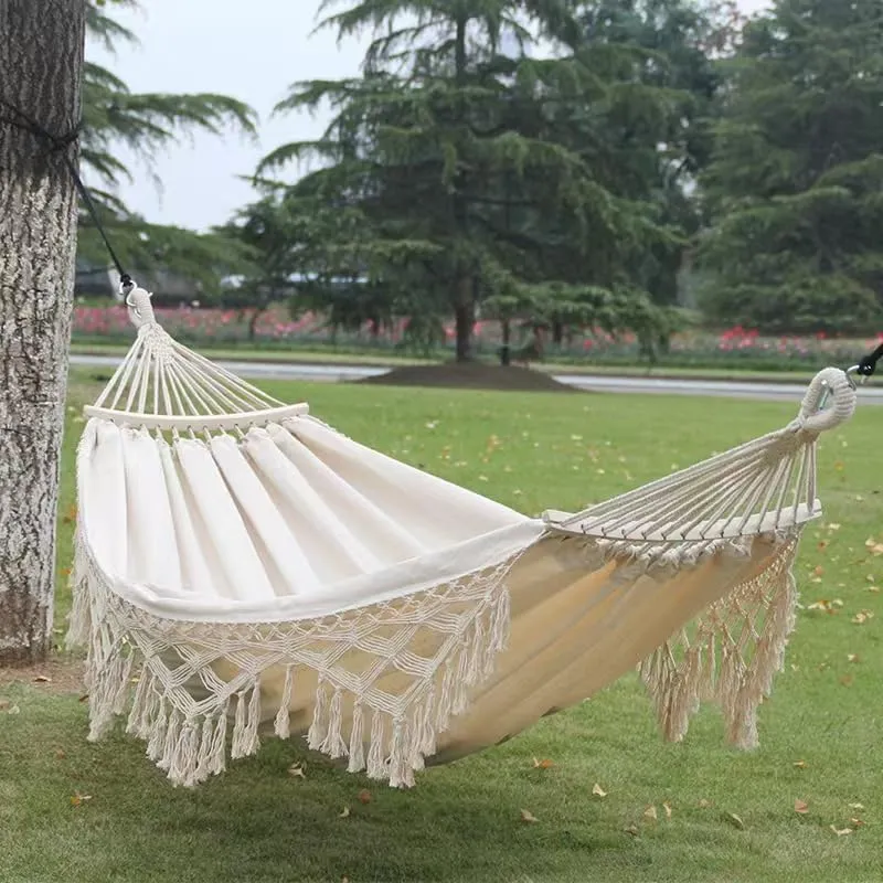 Outdoor Folding Camping Woven Canvas Swing Tassel Hammock (Rainbow Color)