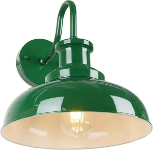 Outdoor Gooseneck Barn Light, Rustic Exterior Wall Mount Light, Farmhouse Vintage Wall Lighting Fixture, Industrial Green Porch Lantern, RZ007 GR WH