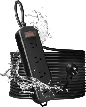 Outdoor Power Strip Weatherproof, 50 FT Extension Cord, Diivoo Waterproof Surge Protector with 4 Outlets, 1250W Shockproof Overload Protection, Flat Plug, Wall Mountable, Black