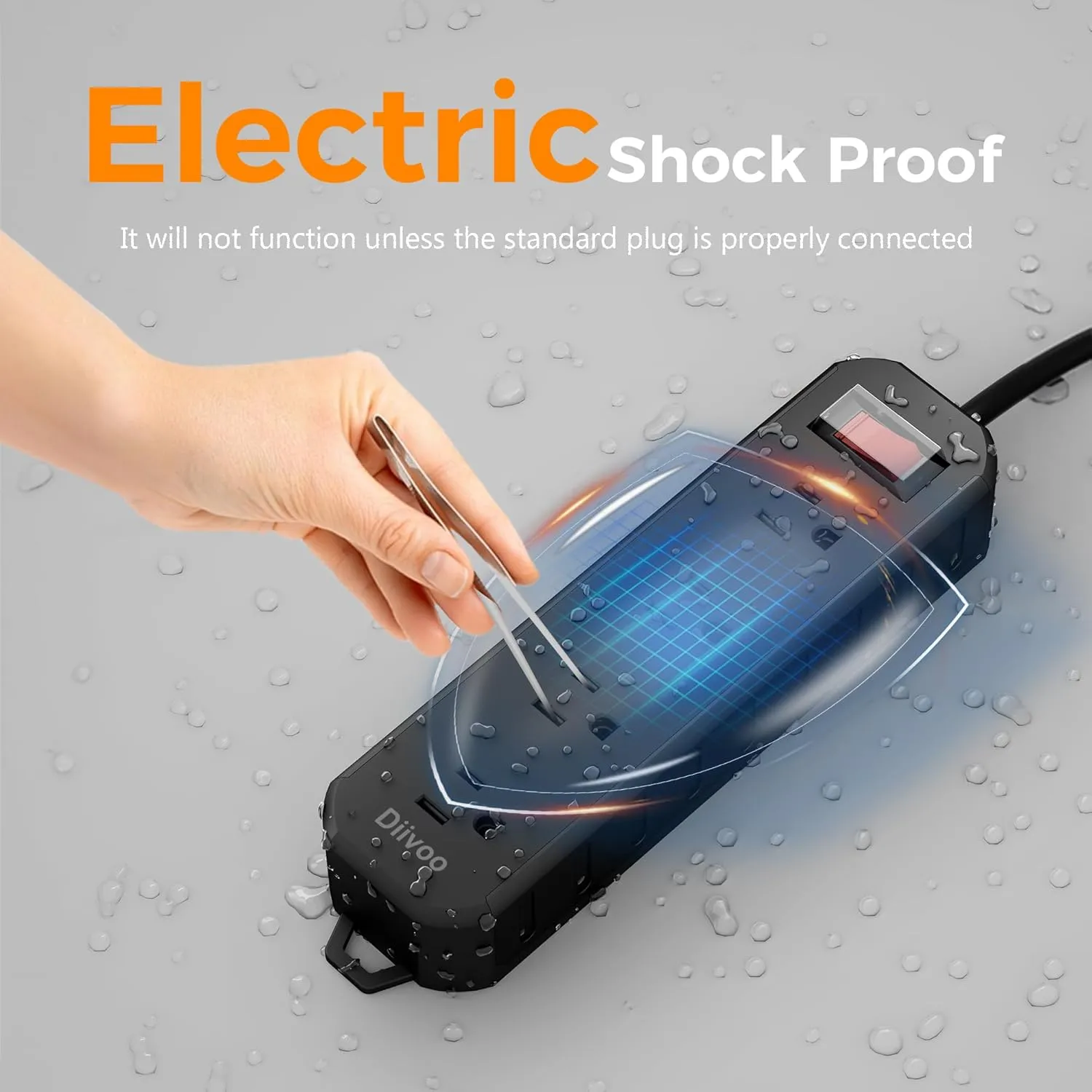 Outdoor Power Strip Weatherproof, 50 FT Extension Cord, Diivoo Waterproof Surge Protector with 4 Outlets, 1250W Shockproof Overload Protection, Flat Plug, Wall Mountable, Black