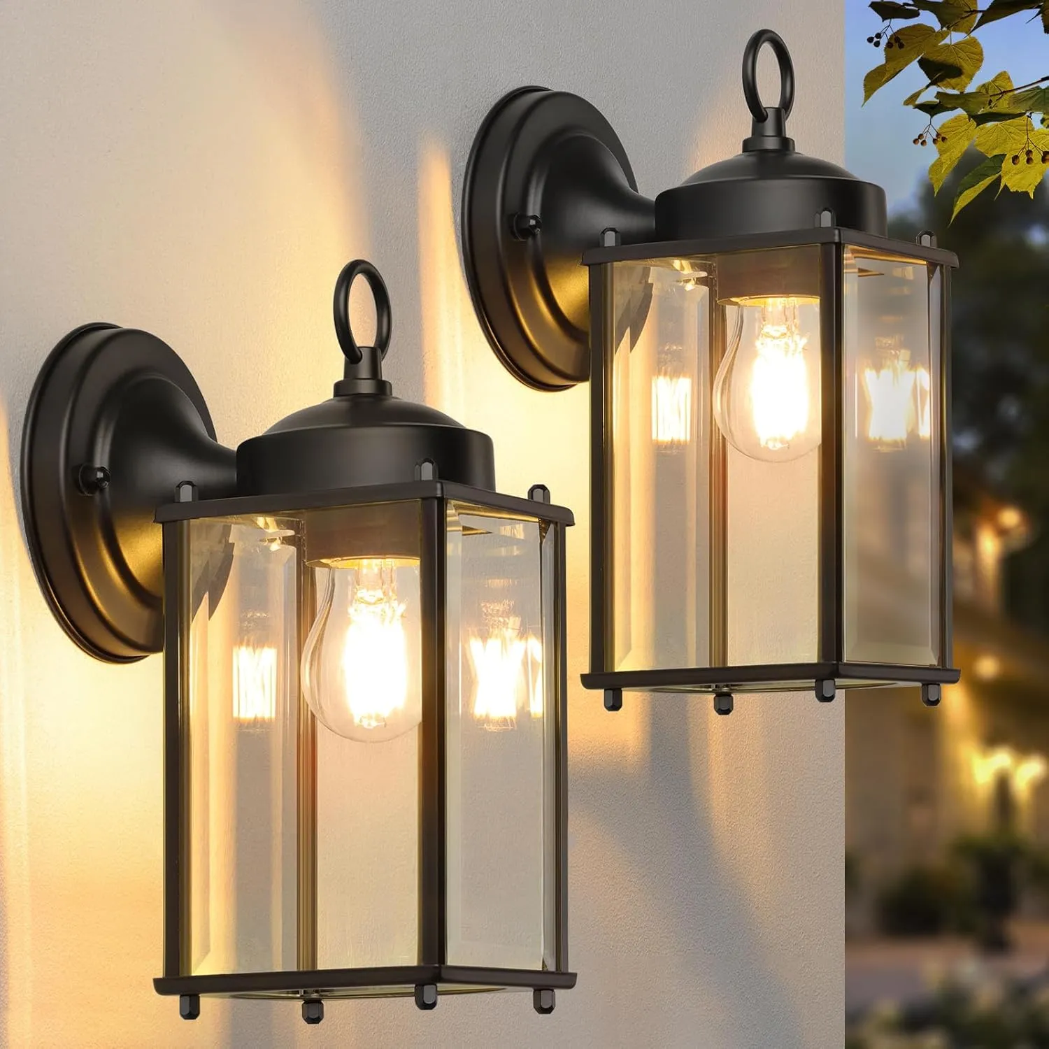 Outdoor Wall Lantern, Exterior Waterproof Wall Sconce Light Fixtures, Black Front Door Lighting, Anti-Rust E26 Socket Porch Lamp, 2 Pack
