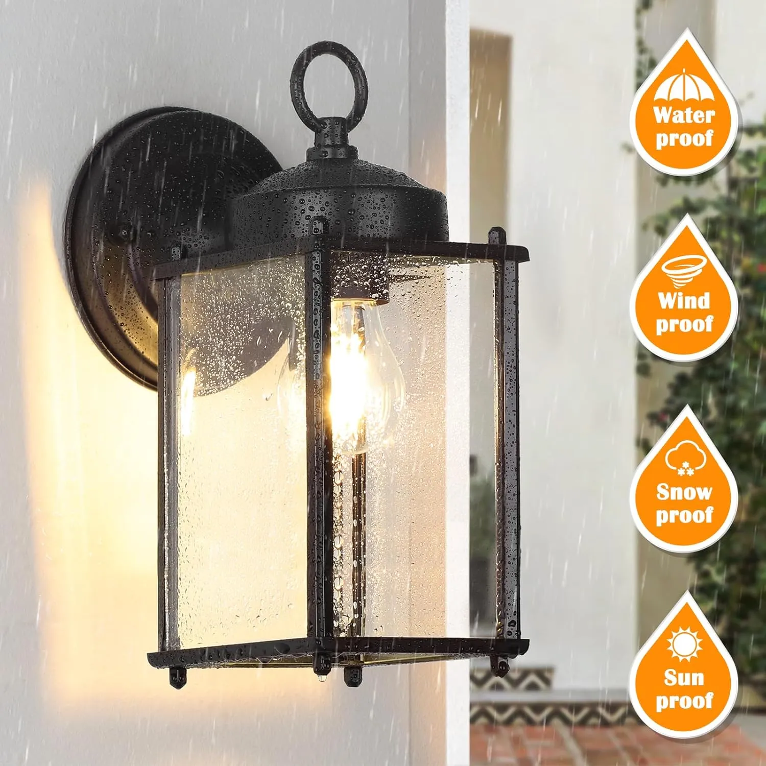 Outdoor Wall Lantern, Exterior Waterproof Wall Sconce Light Fixtures, Black Front Door Lighting, Anti-Rust E26 Socket Porch Lamp, 2 Pack