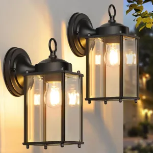 Outdoor Wall Lantern, Exterior Waterproof Wall Sconce Light Fixtures, Black Front Door Lighting, Anti-Rust E26 Socket Porch Lamp, 2 Pack