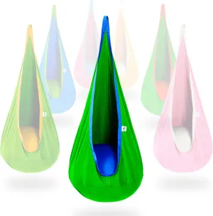 OUTREE Kids Pod Swing Seat, Cotton Child Hammock Swing Chair, Sensory Swing for Indoor and Outdoor Use, Green and Blue