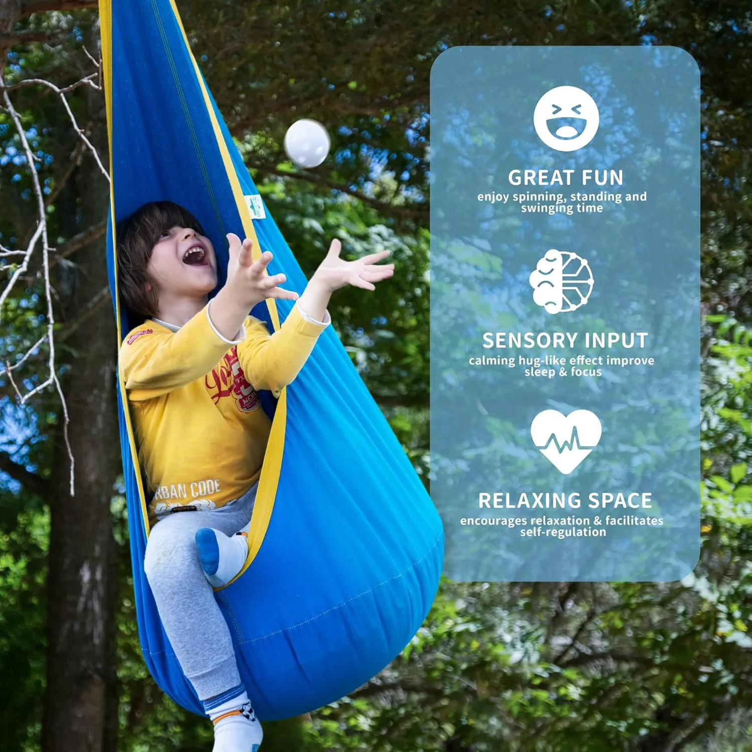 OUTREE Kids Pod Swing Seat, Cotton Child Hammock Swing Chair, Sensory Swing for Indoor and Outdoor Use,Blue and Yellow