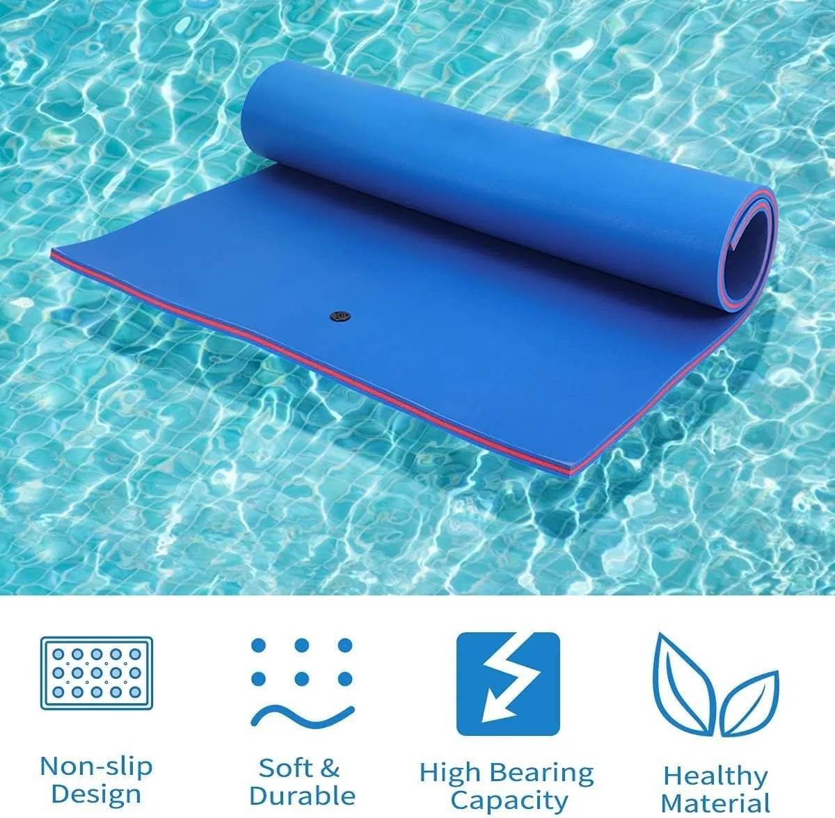 Outroad Floating Water Pad Mat, 3 Layers XPE Foam 9/12/18 Ft Lily Pad for Beach, Ocean, Lake, Roll-Up Floating Island for Water Recreation and Relaxing（Blue/Yellow）