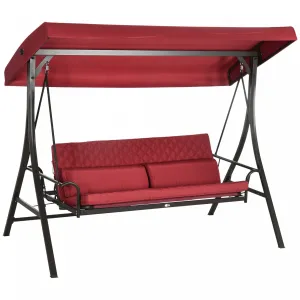 Outsunny 3 Person Porch Swing Bed With Adjustable Canopy Red|Outsunny Lit Balancoire De Porche Pour 3 Personnes Avec Auvent Reglable