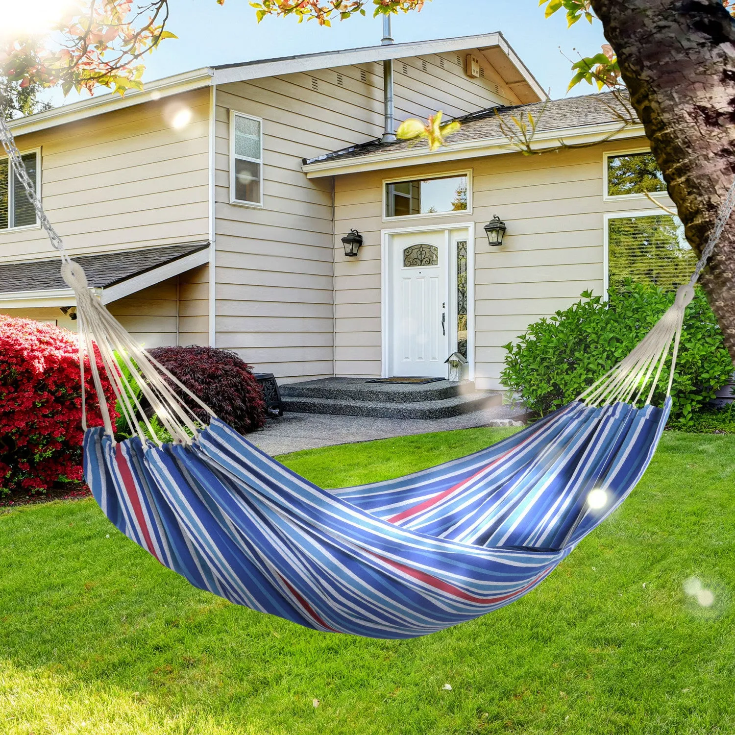 Outsunny 79"x40" Outdoor Hammock Bed Swing Chair, Patio Lounge Garden Camping Hiking Travel Hammock |Outsunny 83"x59" Double Hamac Lit Chaise Longue Salon Jardin Camping Randonnee Meubles, Bleu