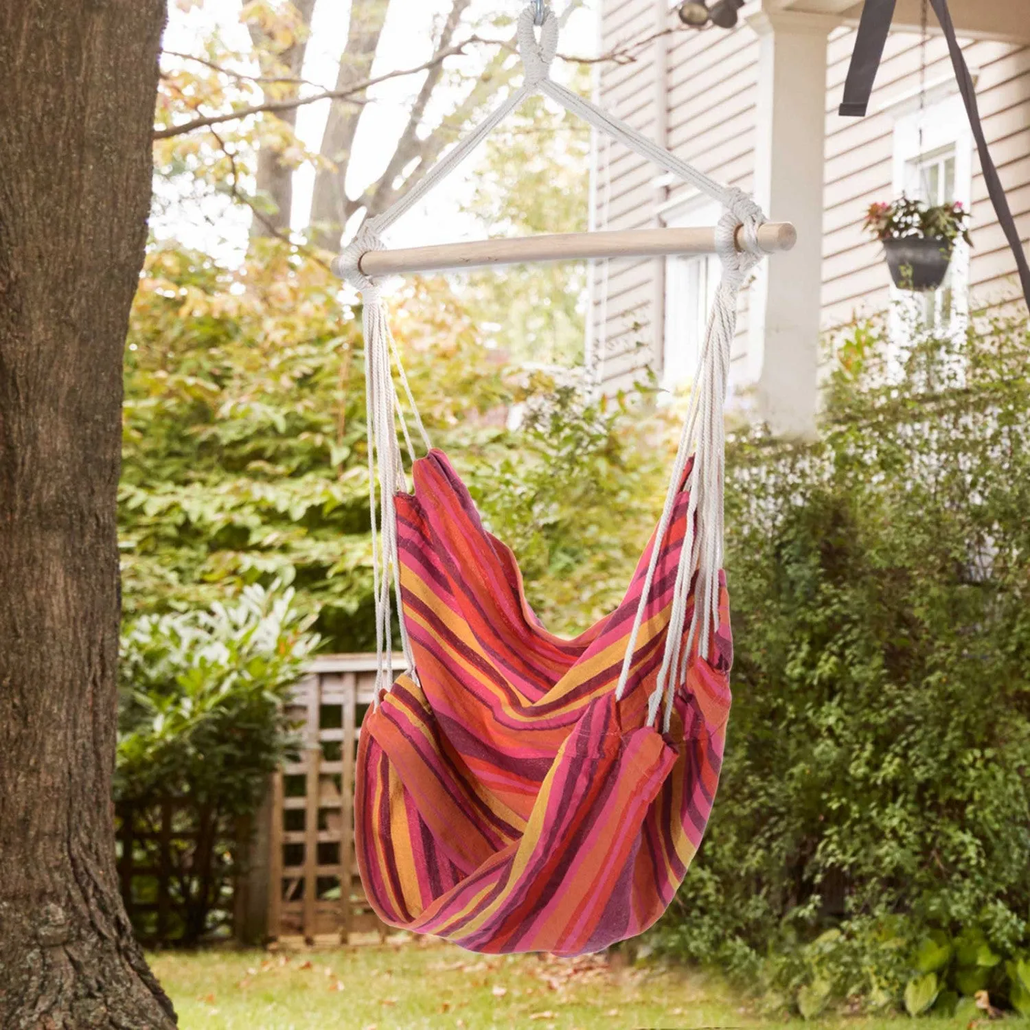 Outsunny Patio Hanging Hammock Chair, Porch Camping Hammock Swing Seat With Spreader Bar For Outdoor|Chaise Hamac Suspendue Outsunny, Siege De Balancoire De Camping Avec Barre D'ecartement Pour Jardin