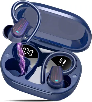 OYIB Wireless Earbuds Bluetooth 5.4 Headphones Sport, 50H Bluetooth Earbuds with Earhooks, Over Ear Bud Deep Bass with ENC Mic, IP7 Waterproof Wireless Earphone for Workout/Running, Dark Blue