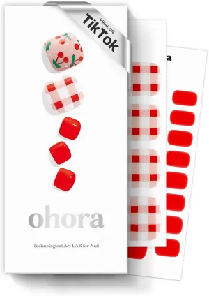 [P Cherry Crush] Real Gel Nail Strip by ohora - 30pcs with Prep pad, Mini Nail File, Wood Stick, DIY Pedi Art Starter Kit, No Glue, Non Soak-Off
