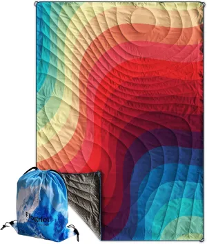 Packable Camping Blanket Puffy Lightweight Water Resistant Windproof Double Sided Colorful Waves Includes Oversized Drawstring Backpack for Travel Camping Outdoor Events