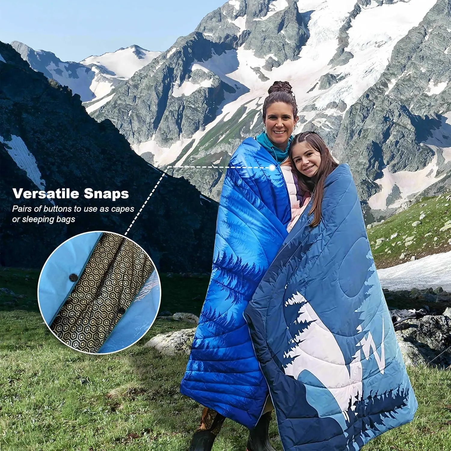 Packable Camping Blanket Puffy Lightweight Water Resistant Windproof Double Sided Gradual Sunset Includes Oversized Drawstring Backpack for Travel Concerts Outdoor Adventures
